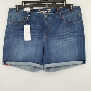 Seven7 Women's Stretch The Weekend Mid Rise Denim Shorts Plus 22W Roll Cuff NWOT
